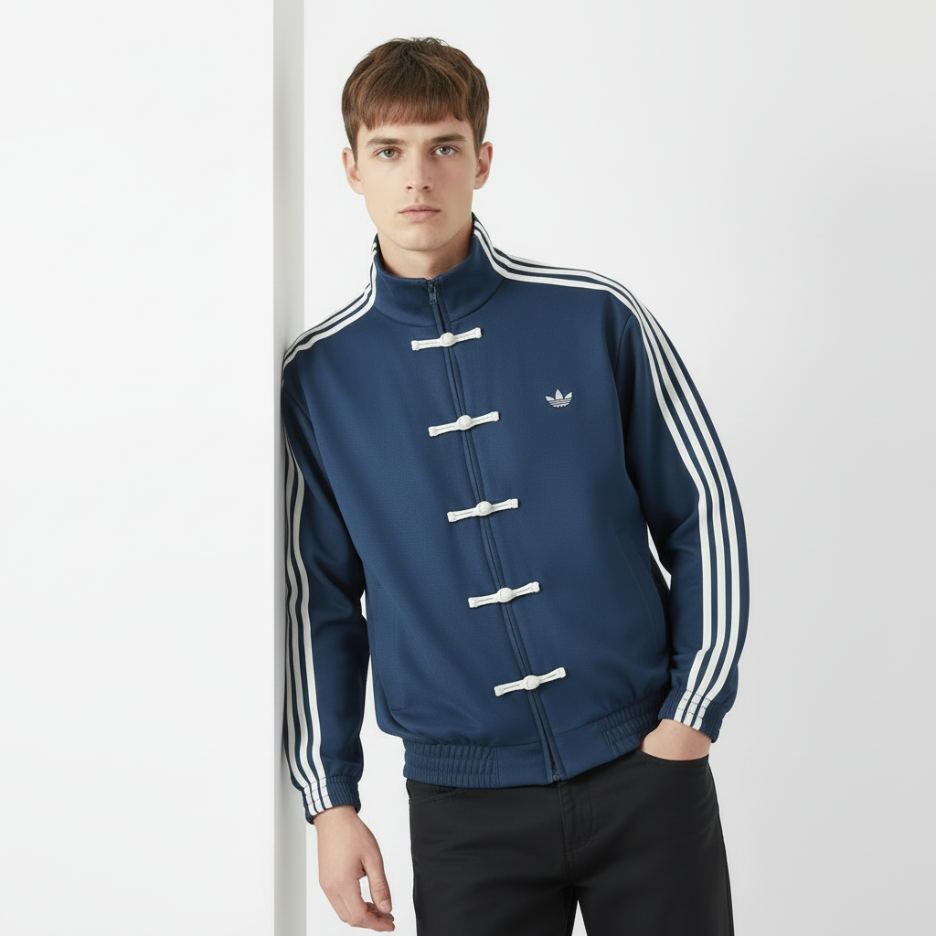 Chinese New Year Suede Track Jacket – Premium Festive Streetwear Same Model Wall Lean Pose