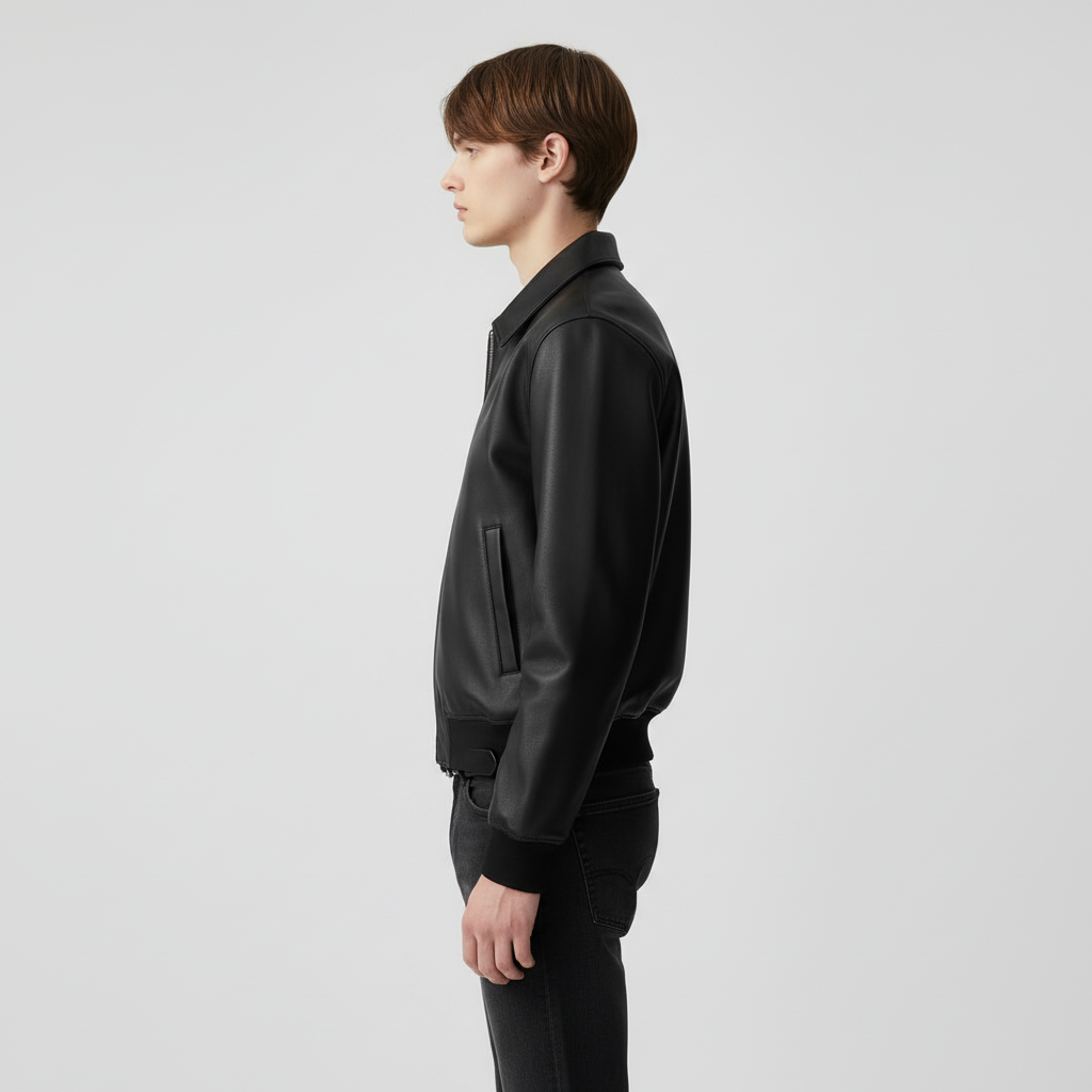 black leather jacket
 90 Degree Side Profile Silhouette