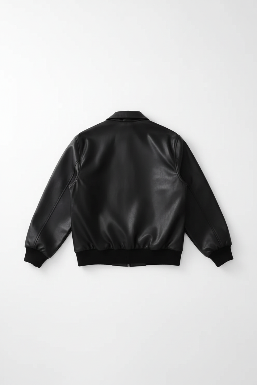 Black leather jacket on a white background