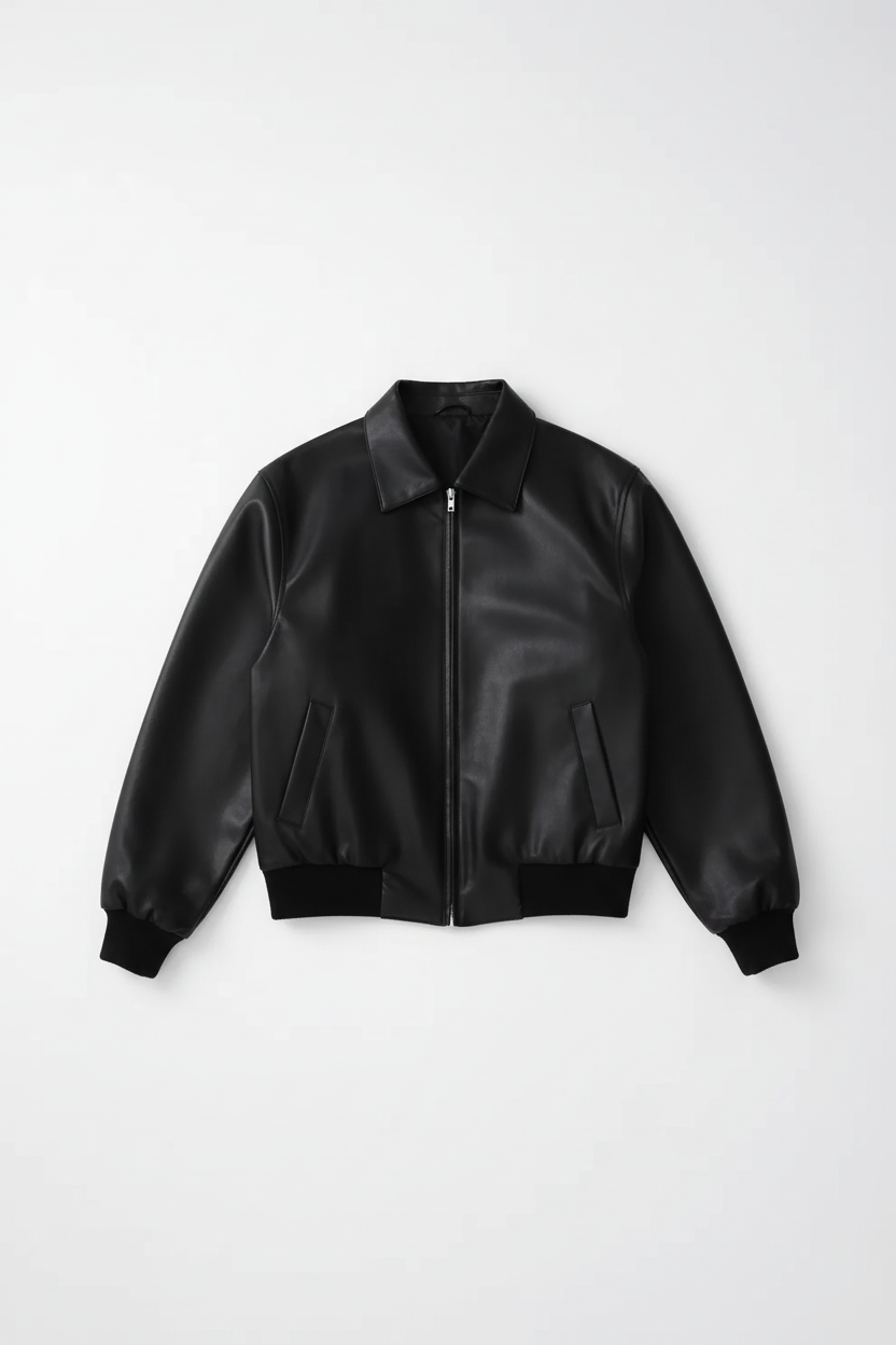 Black leather jacket on a white background