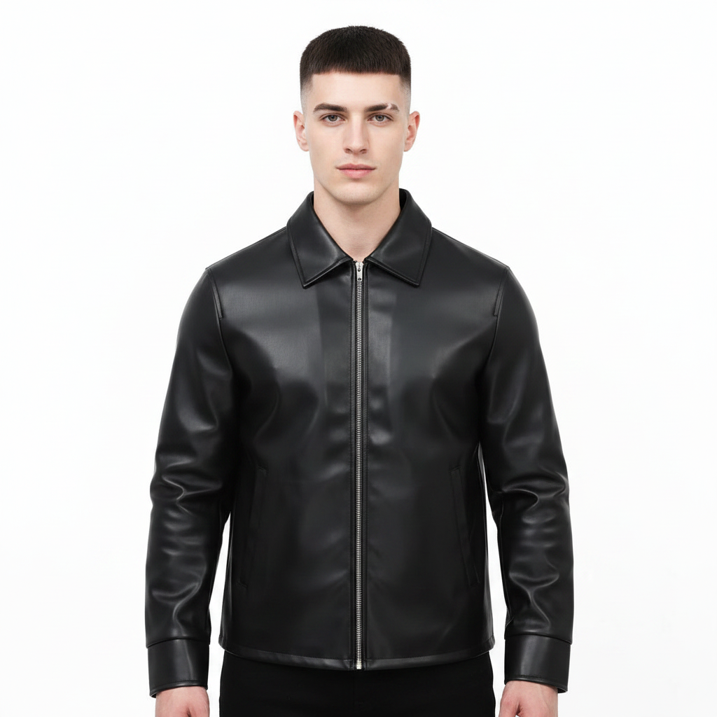 Black Leather Jacket with Collar & Buttons for Men & Women — Gratitude