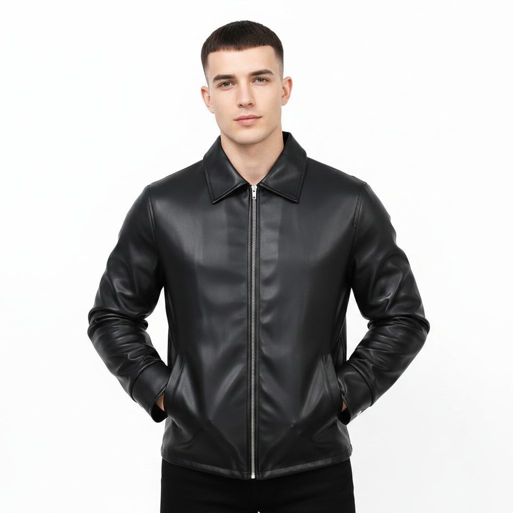 Black Leather Jacket with Collar & Buttons for Men & Women — Gratitude