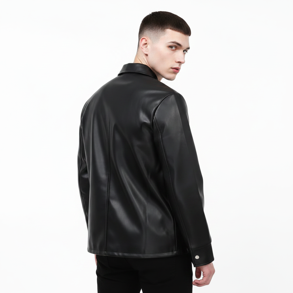 Black Leather Jacket with Collar & Buttons for Men & Women — Gratitude