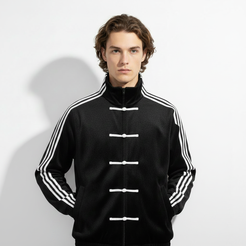 Black CNY Track Jacket | Chinese New Year Frog Button Streetwear Jacket for Men - Gratitude