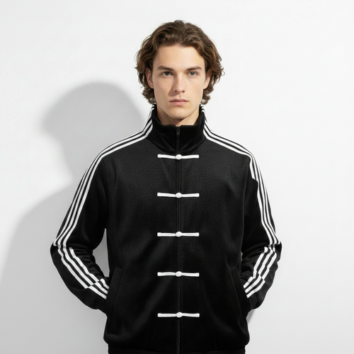 Black CNY Track Jacket | Chinese New Year Frog Button Streetwear Jacket for Men - Gratitude