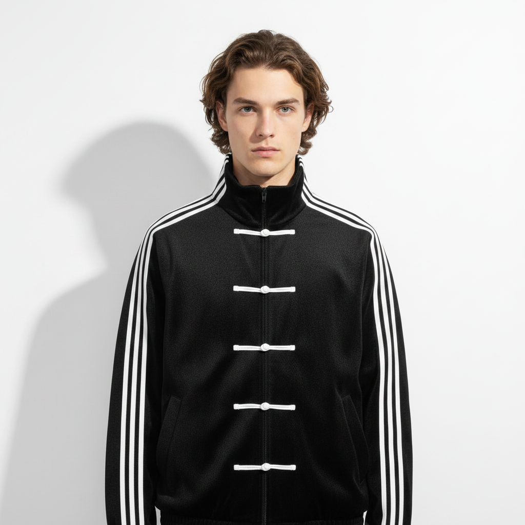 Black CNY Track Jacket | Chinese New Year Frog Button Streetwear Jacket for Men - Gratitude
