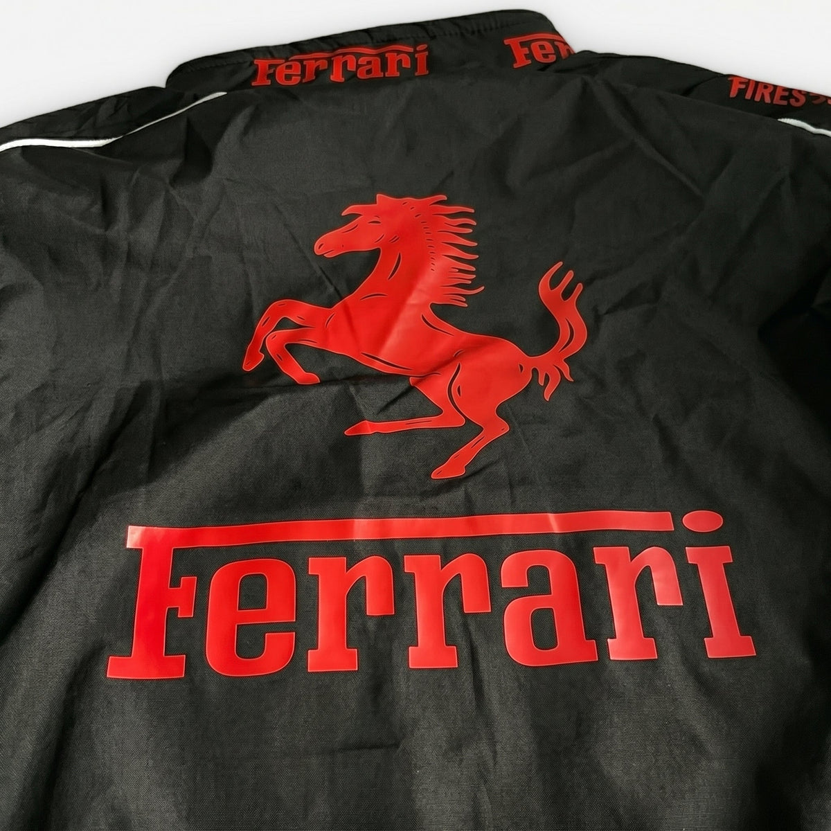 Black ferrari jacket backside close up