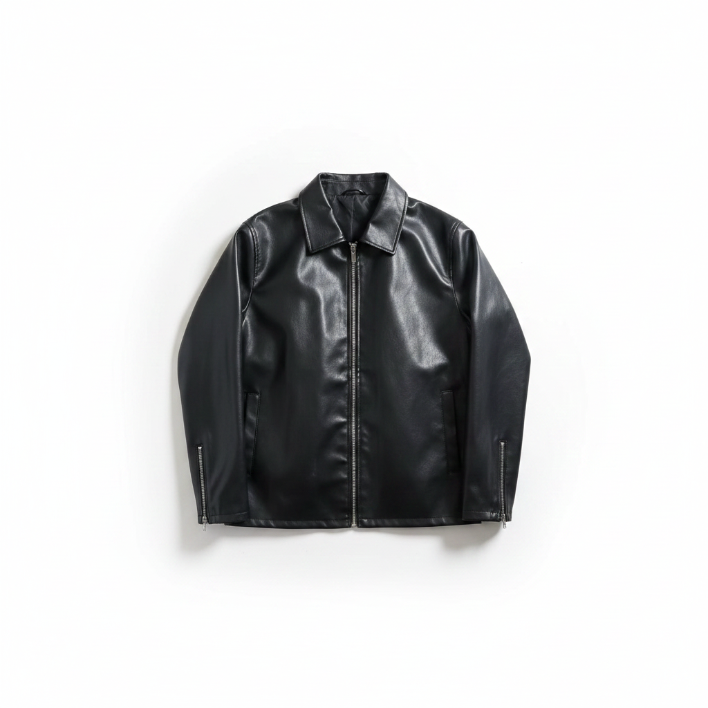 Black leather jacket on a white background