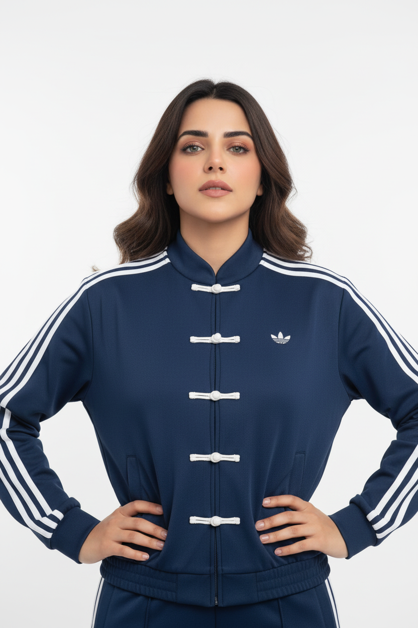 Female Model Both Hands On Hips Adidas Navy Jacket