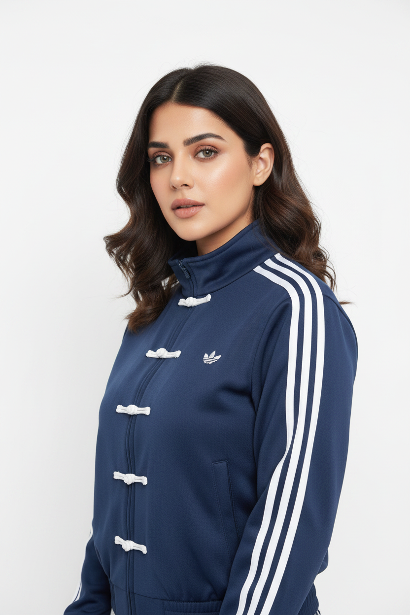 Same Face Female Model Adidas Navy Jacket Upper Body